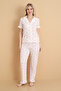 Mrn 3854 Rose Patterned Wrinkled Shirt Collar Buttoned Short Sleeve Women's Pajama Set - 2