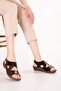 Women's Genuine Leather Special Orthopedic Comfortable Sandals with Removable Soles Yprk.460 Brown Honeycomb - 6