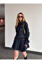 Navy Blue Pleated Skirt Jacket Denim Suit - 0984 - 5