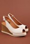 Genuine Leather Padded Heeled Casual Sandals Pkr.500 Cream - 2