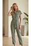 Women's Buttoned Linen Jumpsuit with Belt and Pockets, Summer Casual Stylish Jumpsuit - 5