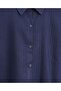Long Backline Patterned Buttoned Loose Shirt - Navy Blue - 5