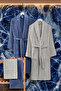 4 Piece 100% Cotton Shawl Collar Bathrobe and Head Towel Set - Premium Soft Textured Bathrobe Set - 3