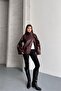 New Season Viral Zr Dik Collar Pattern Detailed Women's Leather Jacket - 3