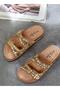 26Y106 Women's 36/41 Stone Double-Strapped Cork Sole Premium Slippers