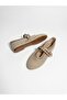 Women's Beige Double-Strapped Mesh Ballerinas with Staple Detail - 4