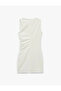 Drape Detailed White Women's Dress 6Sak80033Pk - 4