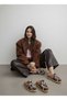 26Y-180-59084 Genuine Suede Leather Buckle Detail Women's Closed Clog Slippers Loafer - 5