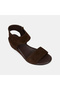 Women's Bitter Brown Zippered Wedge Heeled Suede Sandals - 7