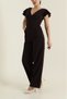 Women's Front and Back V-Neck Ruffled Jumpsuit Brown 17369