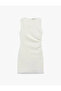 Drape Detailed White Women's Dress 6Sak80033Pk - 3