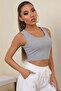 Women's Gray Square Neck Crop Top Blouse - 4
