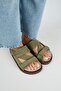 Elifi Women's Genuine Leather Velcro Khaki Slippers - 3