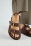 Lavanda Women's Genuine Leather Double Buckle Brown Slippers - 5