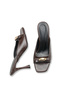 Bitter Brown Heeled Women's Slippers Matte Crinkled Patent Leather with Gold Bow Detail