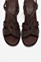 Dolen Brown Genuine Leather Women's Stoned Thick Heel Sandals - 2