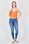 Women V-Neck Sleeveless Ribbed Tank Top, Orange - 2