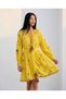 Mini Dress with Yellow Embroidery, Brode Lace, Belt - High Collar with Tassel Detail - 3