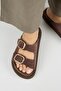 Lavanda Women's Genuine Leather Double Buckle Brown Slippers - 8