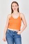 Women V-Neck Sleeveless Ribbed Tank Top, Orange