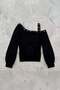 Black Strap Off-Shoulder Button Detailed 2K Long Sleeve Crop