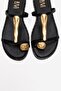 Tessa Black Genuine Leather Women's Flip Flops with Gold Buckle - 2