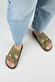 Elifi Women's Genuine Leather Velcro Khaki Slippers - 7