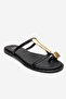 Tessa Black Genuine Leather Women's Flip Flops with Gold Buckle - 3
