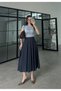 Navy Blue Lyocell High Waist Flared Midi Skirt - 7051 - 5
