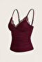 Burgundy Lace Detailed Bow with Y2K Strap Cropped