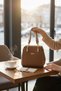 Women's Hand and Shoulder Bag Classic Bag with Sapphire Texture, Gold Chain Detail, and Contrast Panels