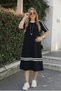 New Season Women's Short Sleeve Crew Neck Stripe Detailed Midi Viscose Dress - 3