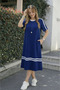 Women's Stripe Detailed Crew Neck Short Sleeve Summer Long Viscose Dress - 2