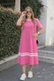 Women's Short Sleeve Crew Neck Stripe Detailed Midi Viscose Dress - 2