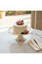 Round Footed Cream Ceramic Cake Serving Plate with Floral Design 30×15 cm - 2