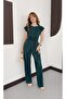 Pleated Satin Tie-Detail Blouse with Lining and Shoulder Pads, Top and Bottom Set - 2