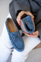Ludwi Blue Genuine Leather Loafer with Lace Detail