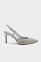 İnzagi Women's Silver Heeled Shoes with Stone Work Detail