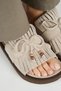 Yasmin Women's Genuine Leather Tasseled Beaded Detailed Open-Front Beige Slippers - 4