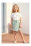 Bow Tshirt, Plaid Shorts and Skirt Set - Green