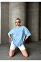 Women's Blue Embroidered Oversize T-Shirt