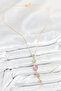 Brass Chain Pink Gold Color Zircon Stone Y Necklace - 2