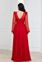 Bale Detailed Long Lace Evening Dress - Red - 7