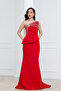 Stone Detailed Atlas Long Evening Dress - Red