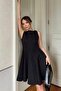 Black Zero Sleeve Stone Detailed Flared Women's Short Dress - 3