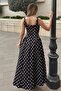 Black Polka Dot Thick Strap Waist Gathered Women's Flared Midi Dress - 5