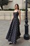 Black Polka Dot Thick Strap Waist Gathered Women's Flared Midi Dress - 2