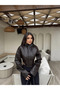 Women's Cropped Leather Jacket Stand Collar Biker Motorcycle Model Stylish Short Coat - 4