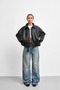 Women's Oversize Leather Jacket with Belt and Buckle, Biker Model, Stylish Coat - 5