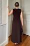 Brown Zero Sleeve Shoulder Pleated Waist Draped Front Slit Women's Midi Dress - 5